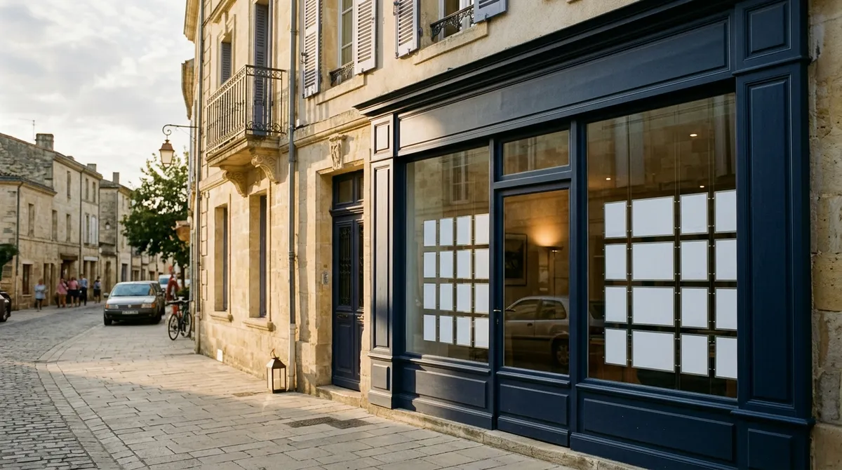 Vitrine d’une agence immobilière avec ses annonces